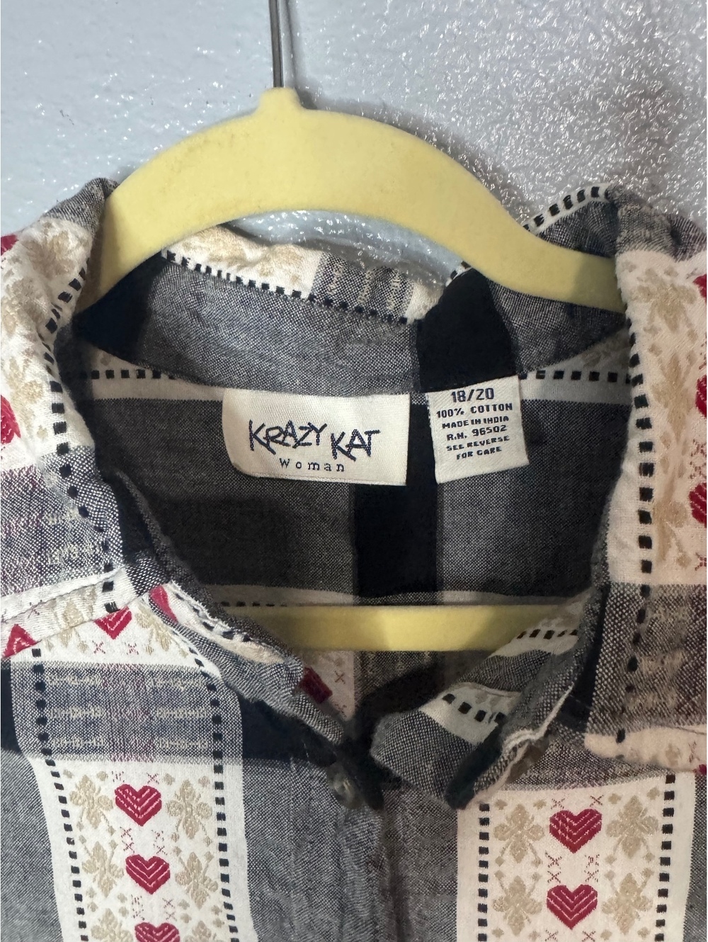 Vintage Krazy Kat Heart Plaid Button Up Shirt Women’s Size 18/20 Cotton - Picture 6 of 6